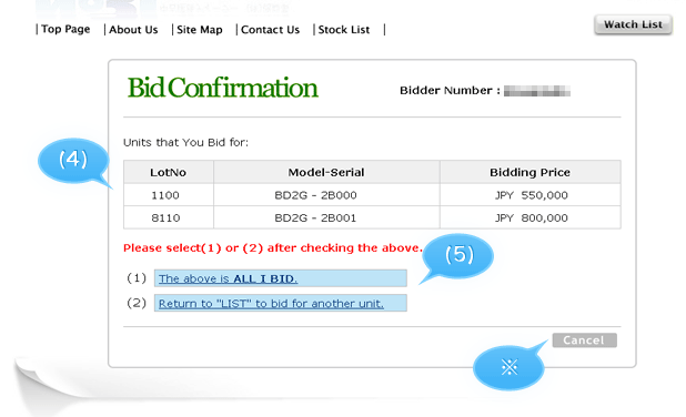Bid Confirmation Page